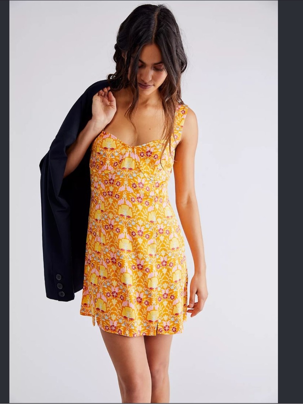 Free People Sasha Yellow Floral Fit-and-Flare Mini Dress